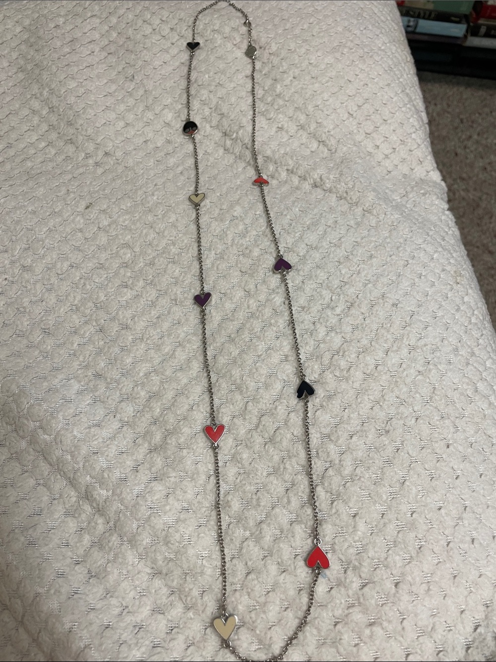 Marc jacobs long silver coloured heart necklace with logo bead